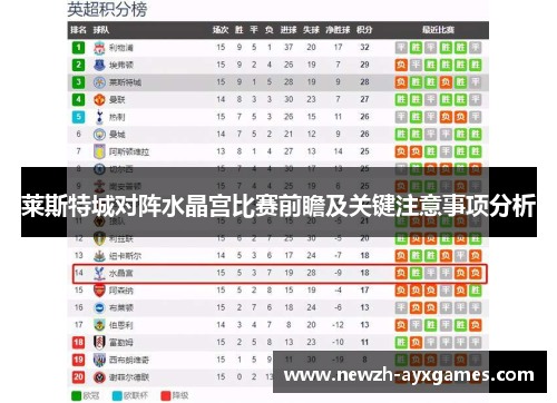 莱斯特城对阵水晶宫比赛前瞻及关键注意事项分析